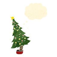 retro cartoon christmas tree with thought bubble N2