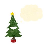 retro cartoon christmas tree with thought bubble N3