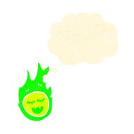 retro cartoon spooky green fireball with thought bubble