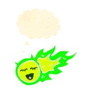 retro cartoon spooky green fireball with thought bubble N2