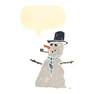 retro cartoon snowman with speech bubble