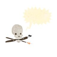 retro cartoon skull holding art tools