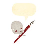 retro cartoon skull holding art tools N2