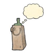 retro cartoon bottle in paper bag