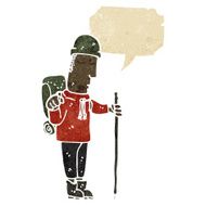 retro cartoon man hiking