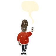 retro cartoon nervous man looking at hand