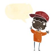 retro cartoon boy with speech bubble