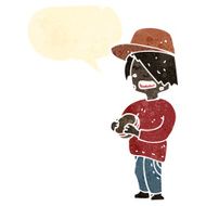 retro cartoon boy eating burger