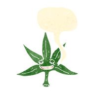 retro cartoon marijuana leaf with speech bubble