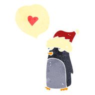 retro cartoon penguin wearing christmas hat