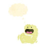 retro cartoon happy monster with thought bubble