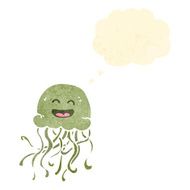 retro cartoon happy jellyfish