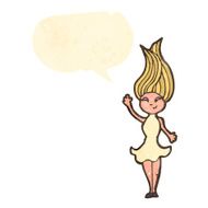 retro cartoon blond woman with blowing dress