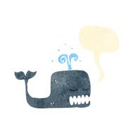 retro cartoon whale with speech bubble