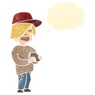 retro cartoon boy eating junk food