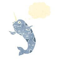 retro cartoon narwhal with thought bubble N2