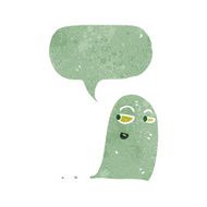 retro cartoon ghost with speech bubble