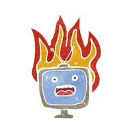 retro cartoon flaming television