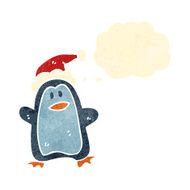 retro cartoon penguin in santa hat