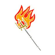 retro cartoon flaming trident