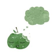 retro cartoon apple with thought bubble