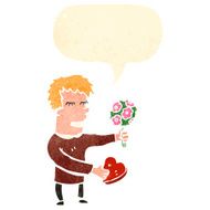 retro cartoon man with valentine gifts
