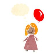 child&#039;s drawing of a girl with red balloon