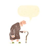 retro cartoon old man with walking stick