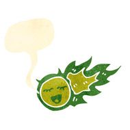 retro cartoon meteor with speech bubble