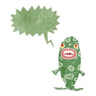 retro cartoon monster fish with speech bubble