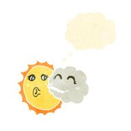 retro cartoon cloud and sun