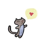 retro cartoon cute cat with love heart