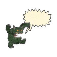 retro cartoon hairy monster with speech bubble N2