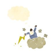 retro cartoon god on cloud shooting lightning