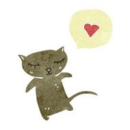 retro cartoon little cat with love heart
