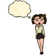 cartoon secretary in short skirt with thought bubble