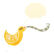retro singing cartoon bird with thought bubble
