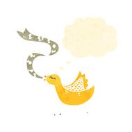 retro singing cartoon bird with thought bubble N2