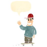 retro cartoon skater boy with speech bubble