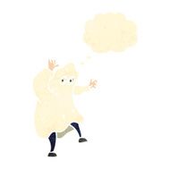 retro cartoon man in ghost costume with thought bubble