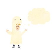 retro cartoon man in ghost costume with thought bubble N2