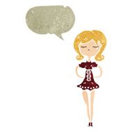 retro cartoon skinny woman with speech bubble