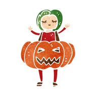 retro cartoon woman in pumpkin costume