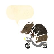retro cartoon bear on scooter