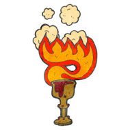 retro cartoon flaming magic cup
