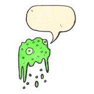 retro cartoon slime monster with speech bubble