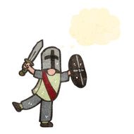 cartoon knight with thought bubble