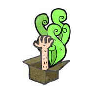 retro cartoon spooky hand in box N2