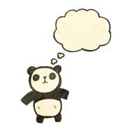 retro cartoon panda with thought bubble