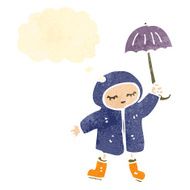 retro cartoon girl dancing in rain
